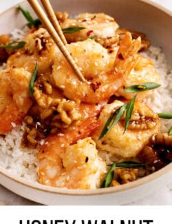 Pinterest image for honey walnut shrimp