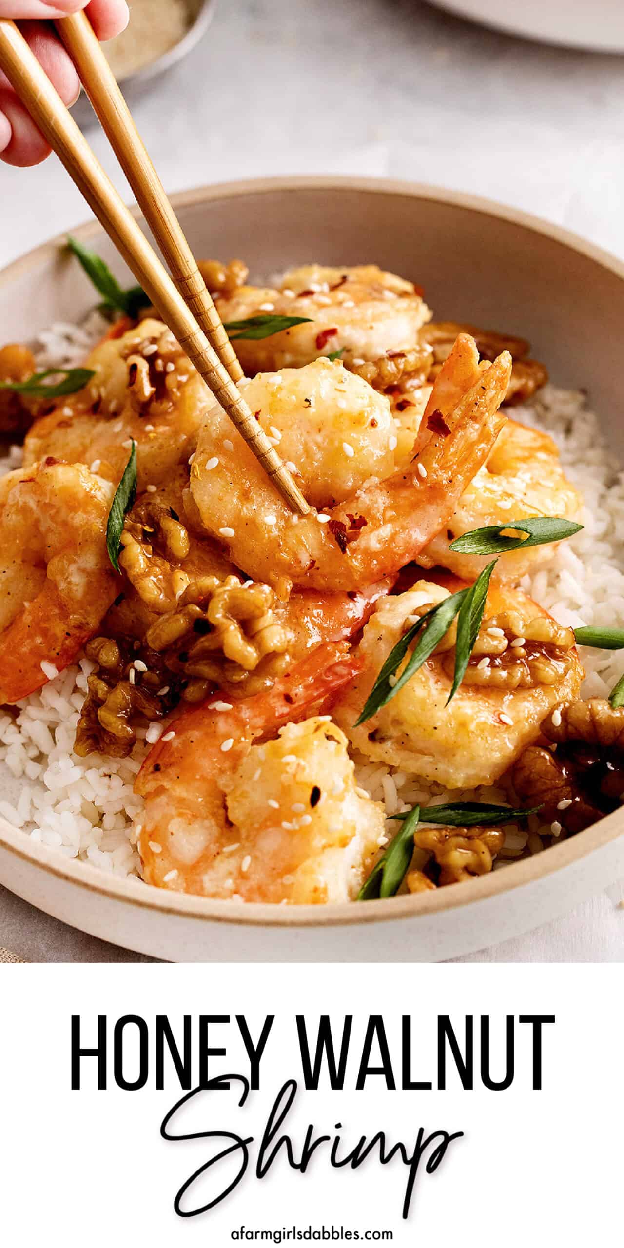 Pinterest image for honey walnut shrimp