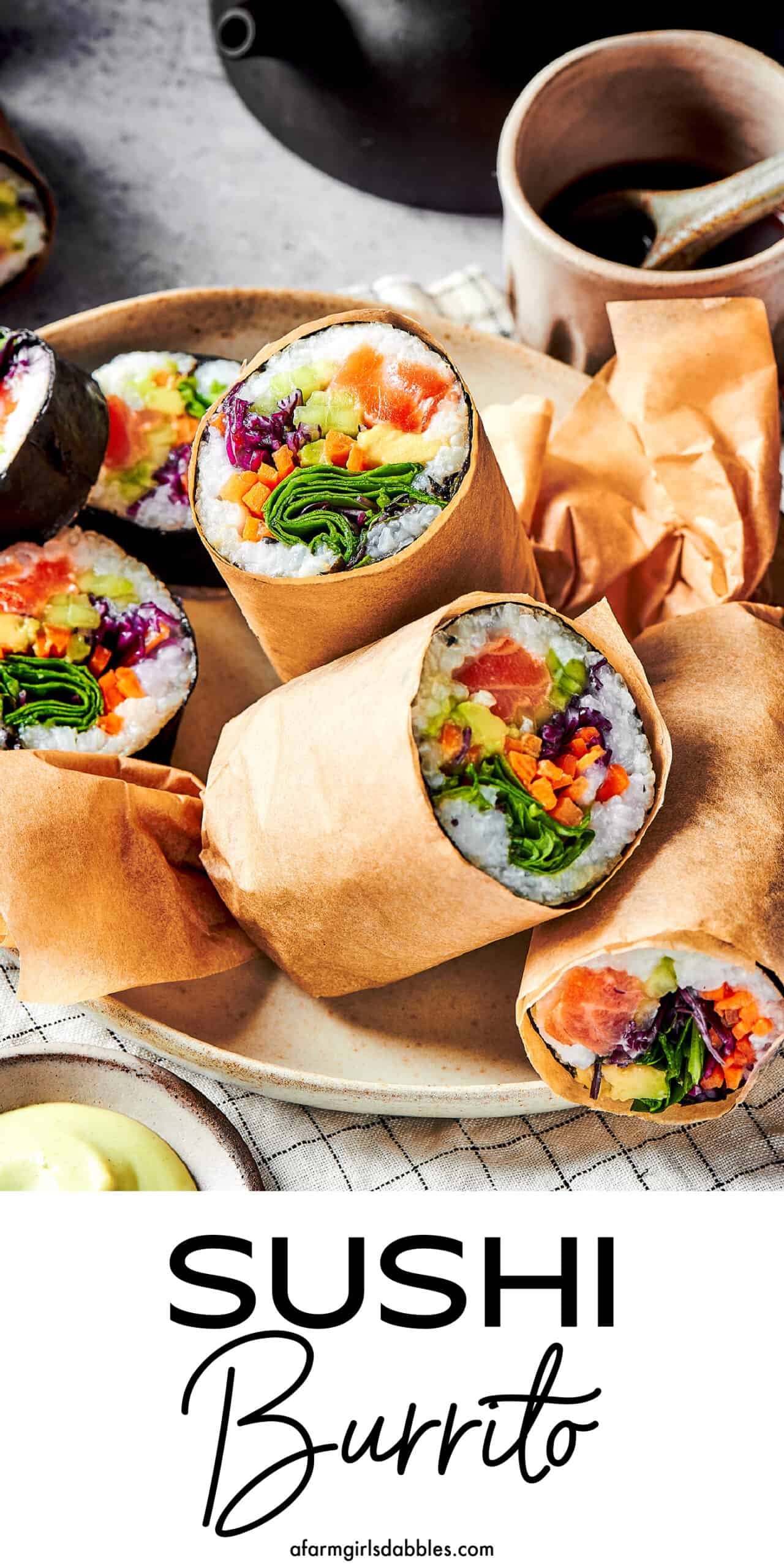 Pinterest image for sushi burrito