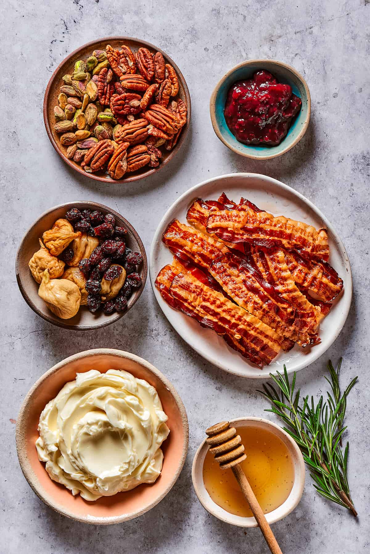 Butter board with bacon ingredients