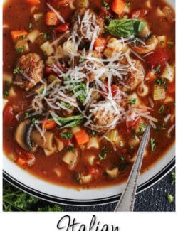 Pinterest image for Italian meatball soup