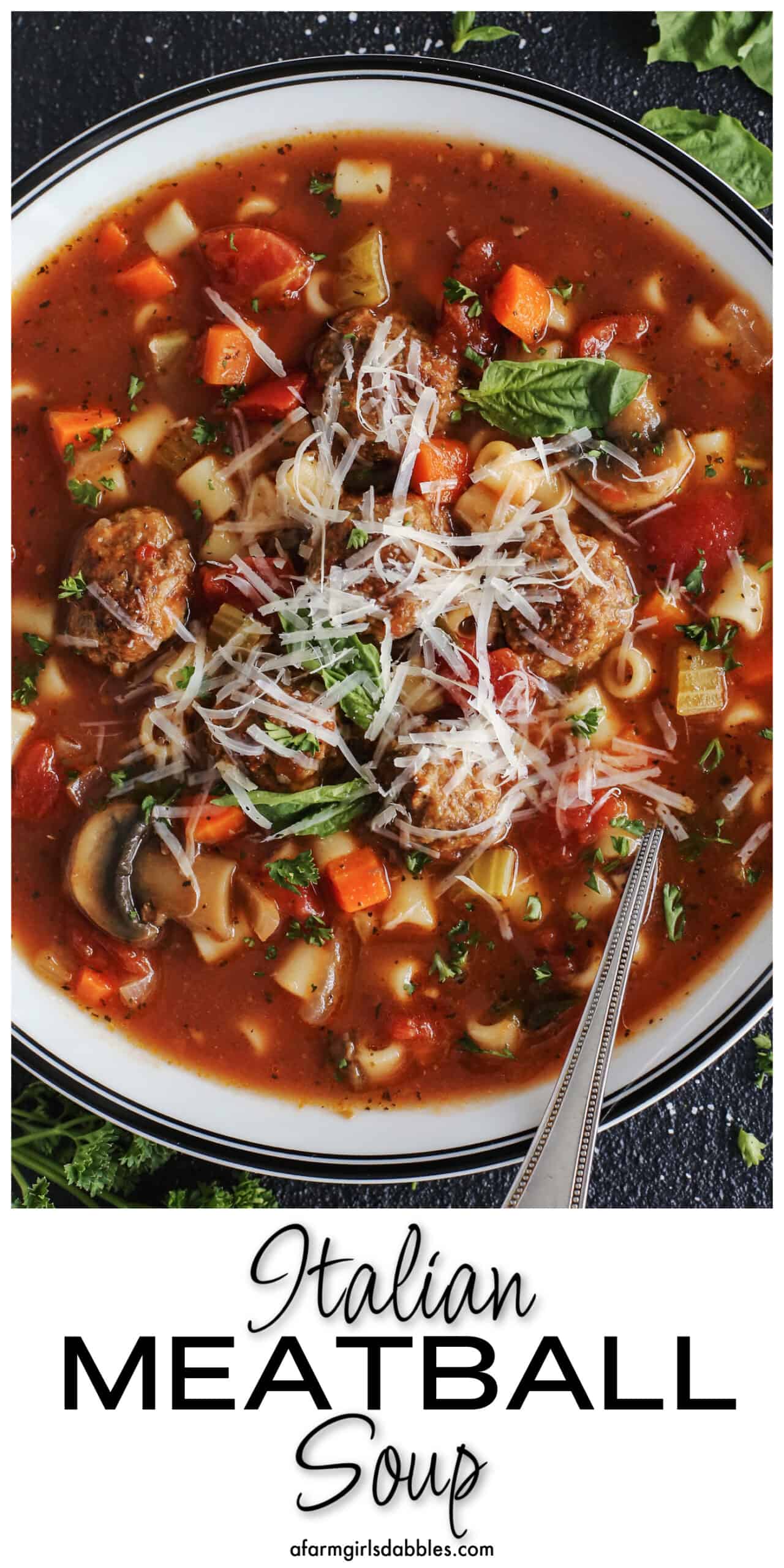 Pinterest image for Italian meatball soup
