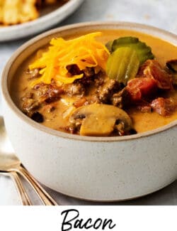 Pinterest image for bacon cheeseburger soup