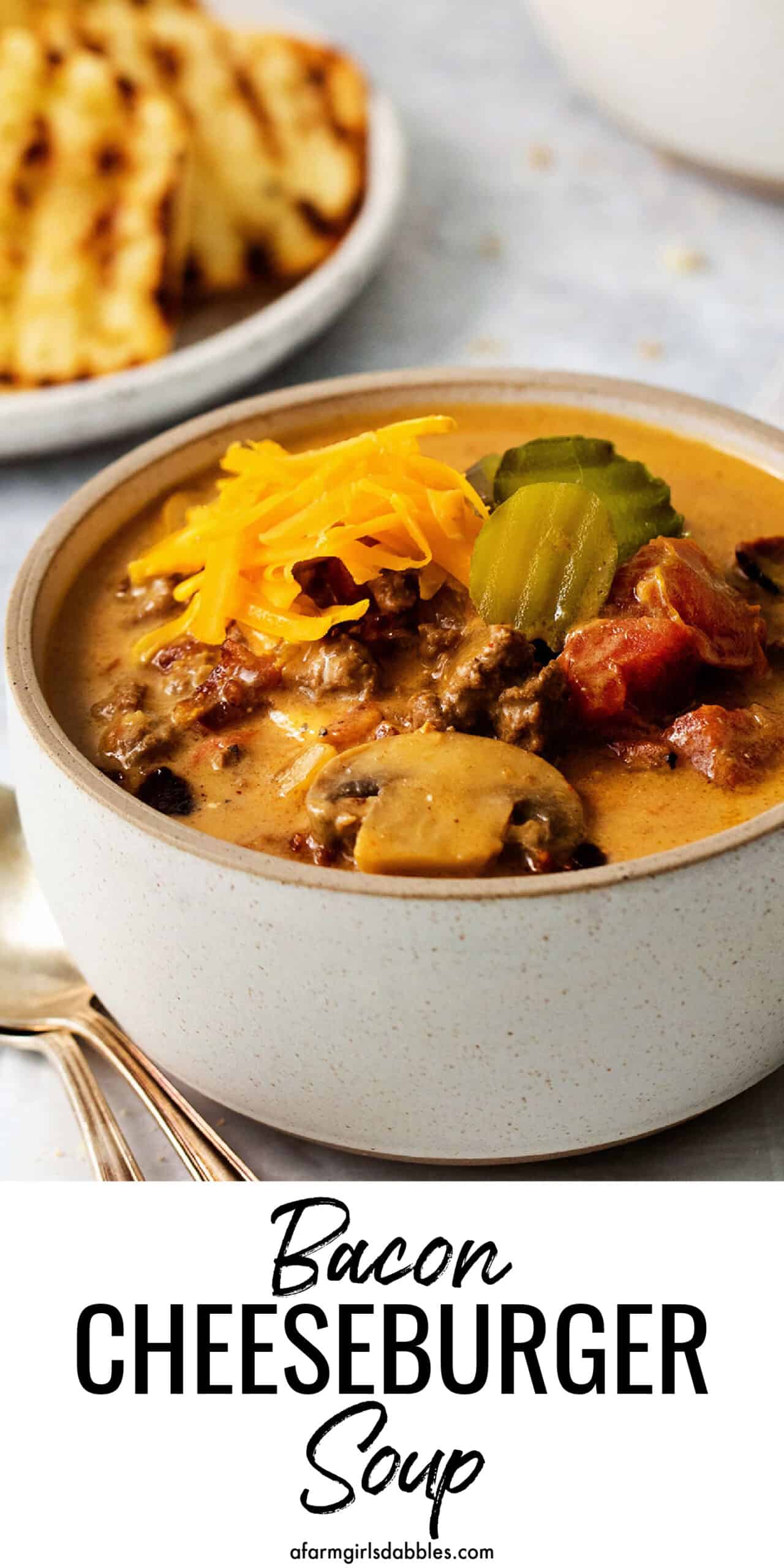 Pinterest image for bacon cheeseburger soup