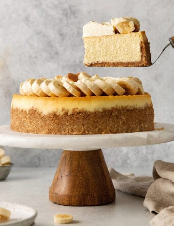A slice of banana pudding cheesecake being served