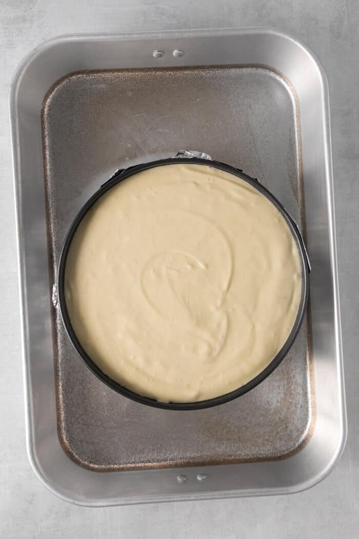 Banana pudding cheesecake ready to be baked