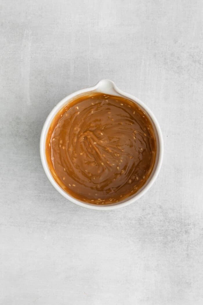 Tahini soy sauce in a small bowl