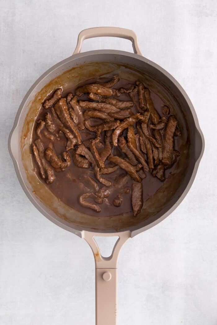 Beef bulgogi cooking in a pan