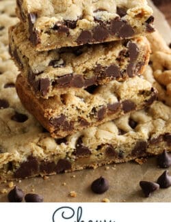 Pinterest image for chewy chocolate chip cookie bars