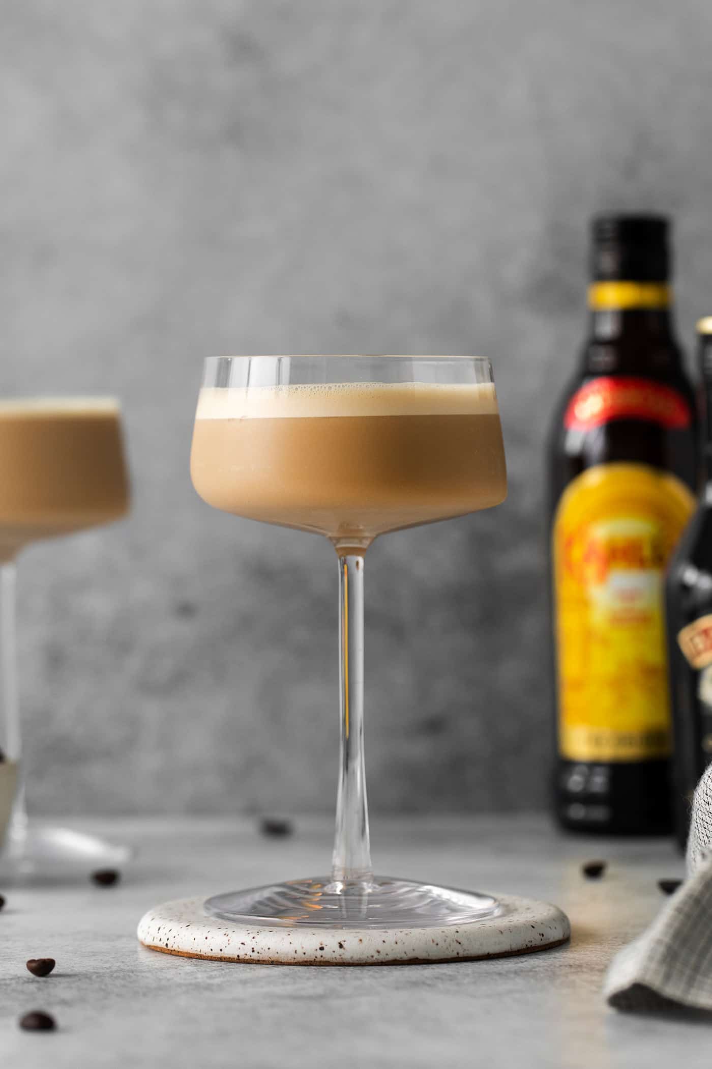 Side view showing the layers of an espresso martini