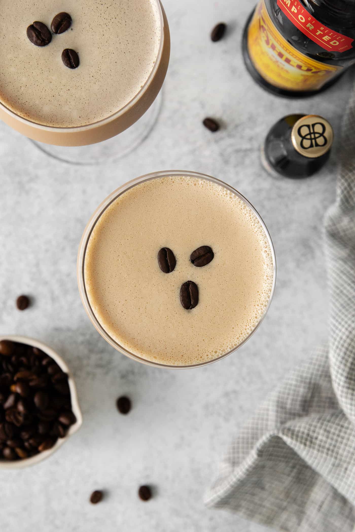 Overhead view of an espresso martini