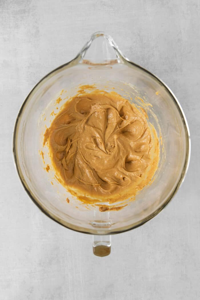 Cookie dough in a mixing bowl