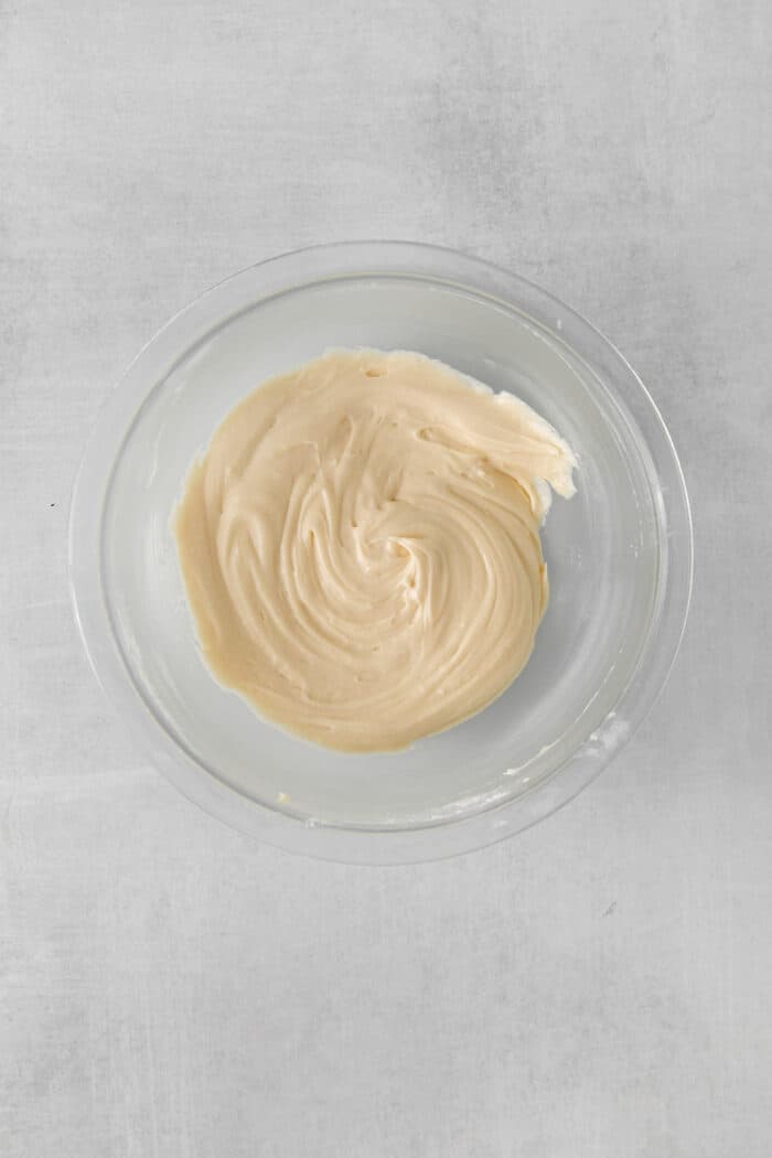 Creme filling in a mixing bowl