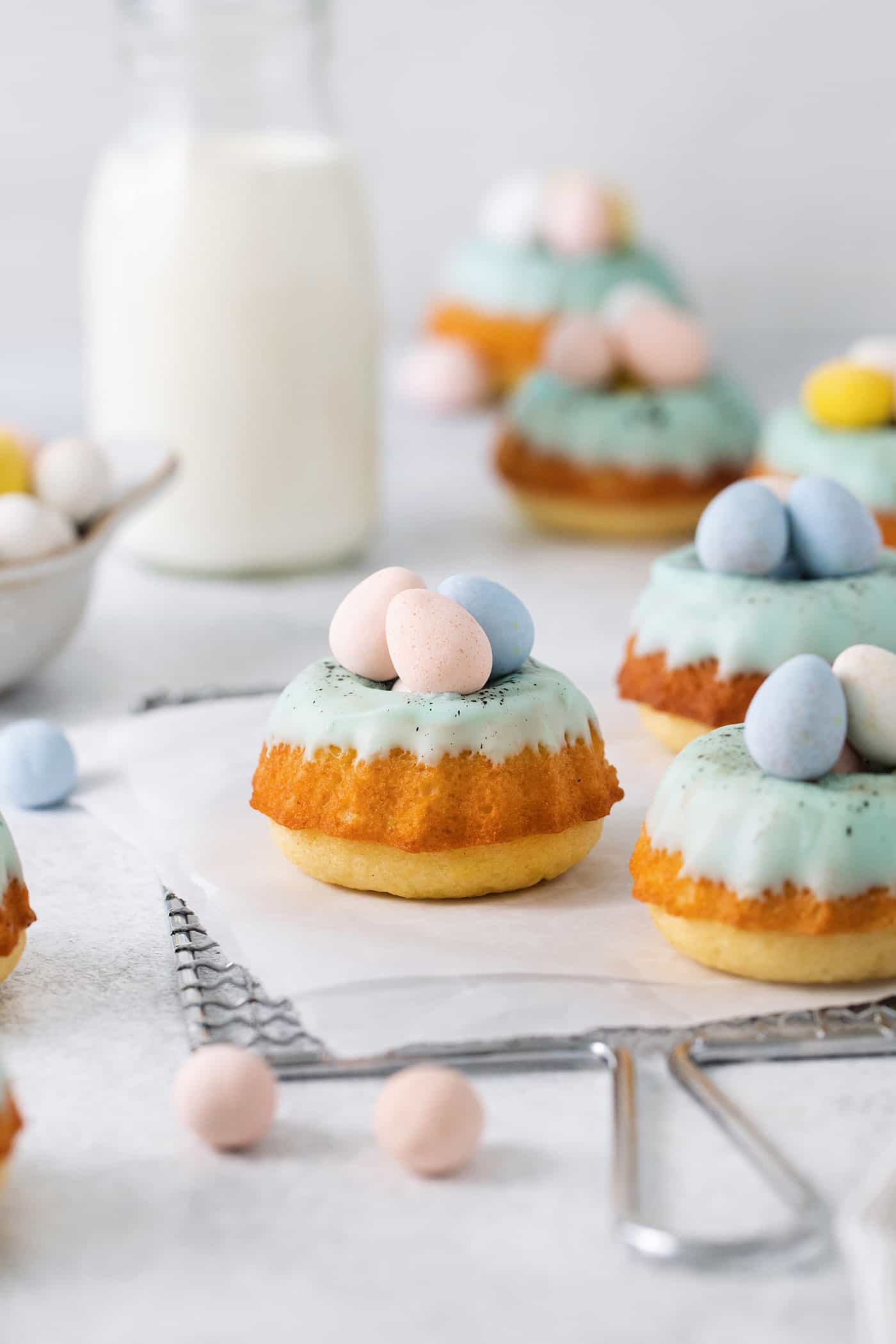 Side side of Easter mini bundt cakes