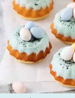 Pinterest image for robin's egg mini Bundt cakes