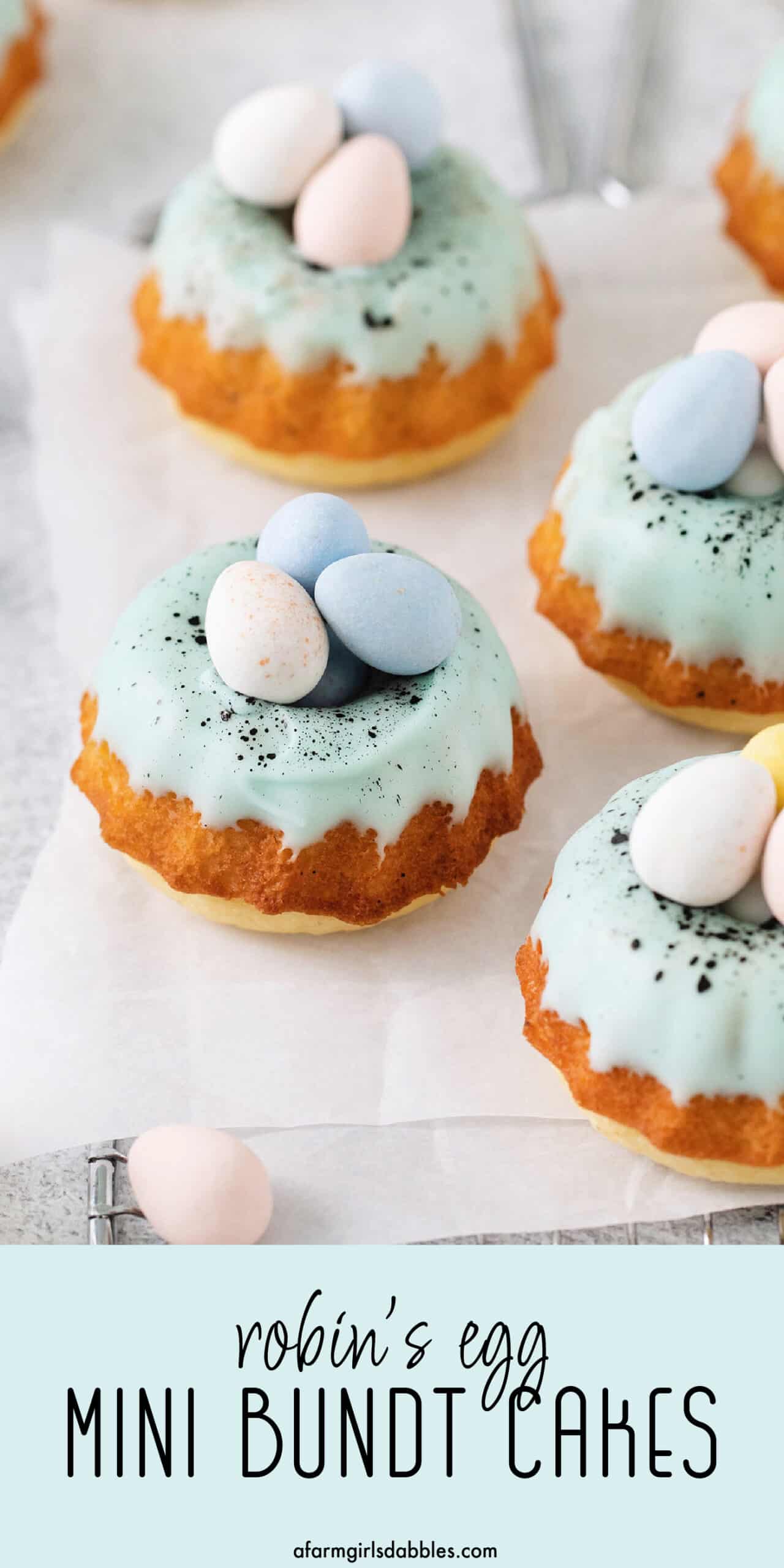Pinterest image for robin's egg mini Bundt cakes