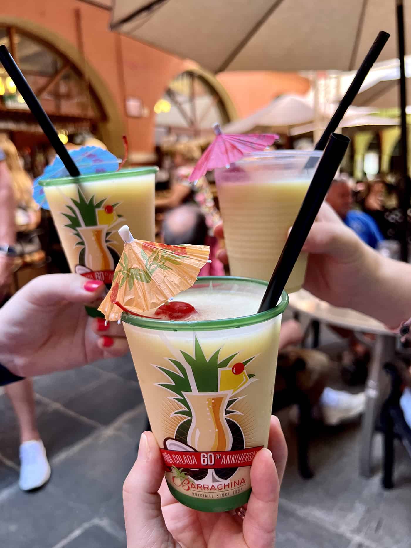 3 pina colada cocktails at Barrachina restaurant in Old San Juan, Puerto Rico