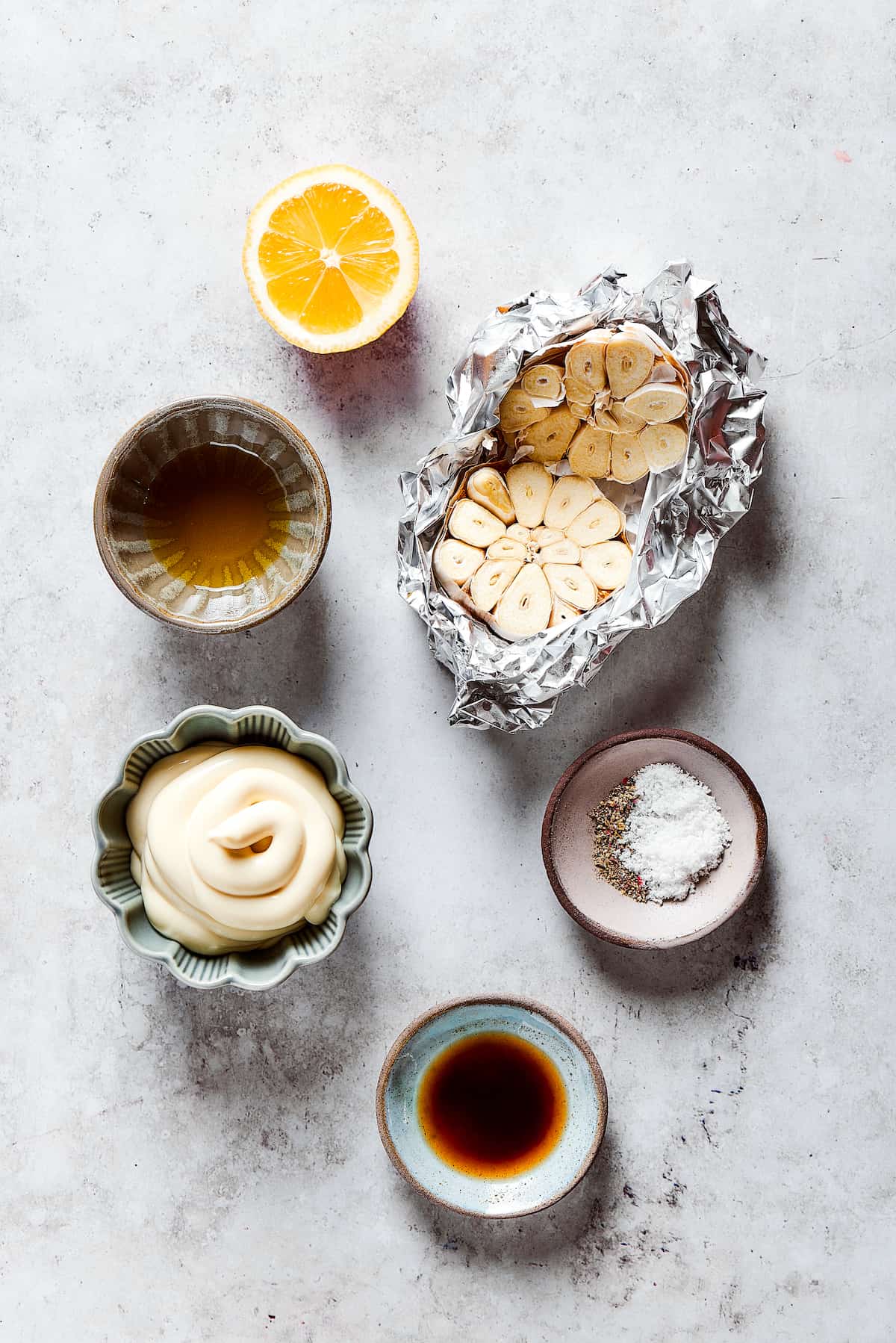 Homemade garlic aioli ingredients