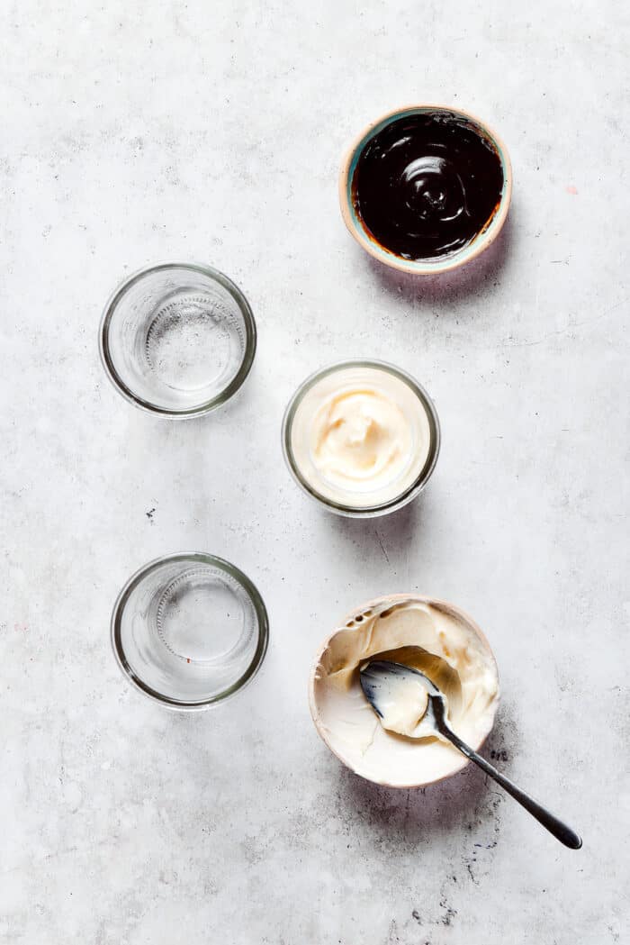 Cream cheese in the bottom of a glass