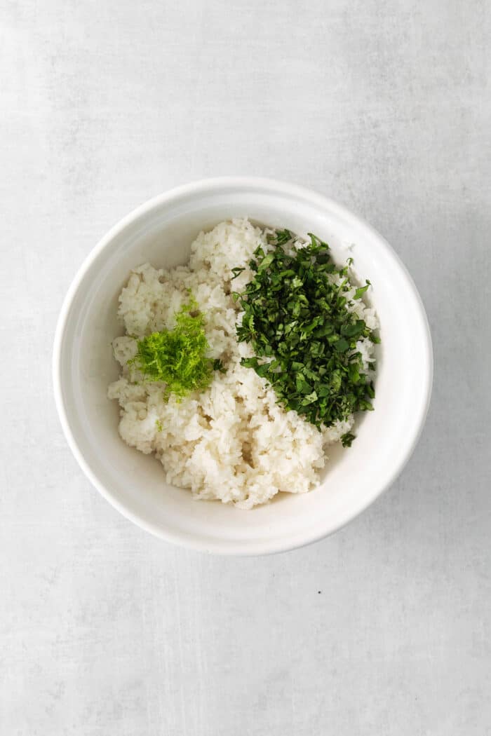 Cilantro lime rice ingredients in a bowl