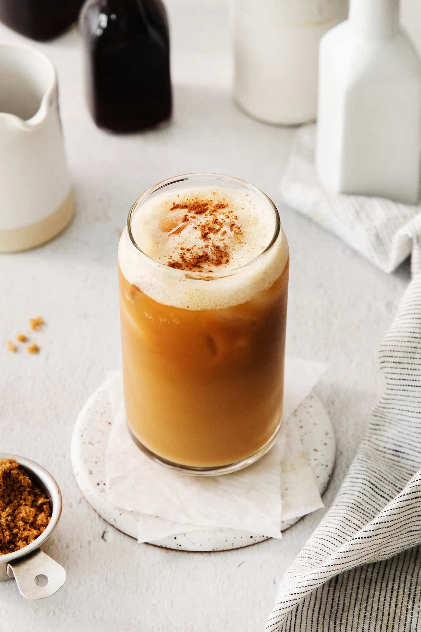 Overhead view of a copycat Starbucks brown sugar oatmilk shaken espresso