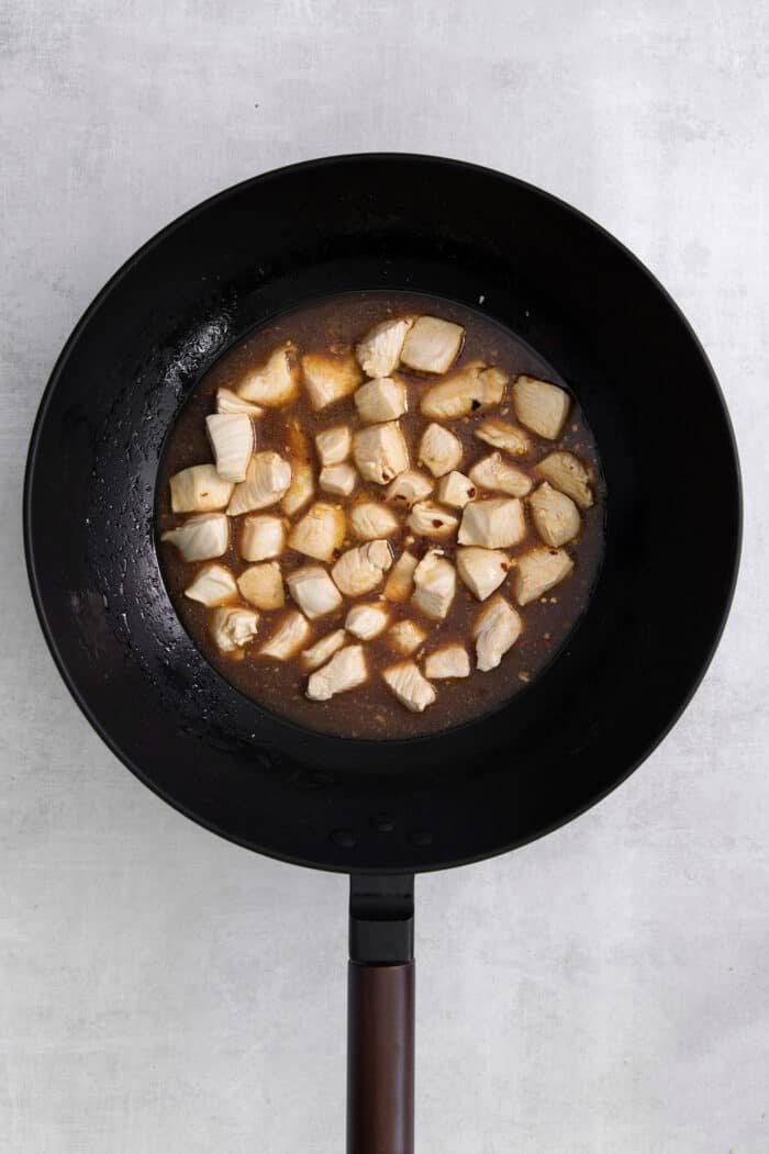 Chicken breast pieces in mandarin sauce