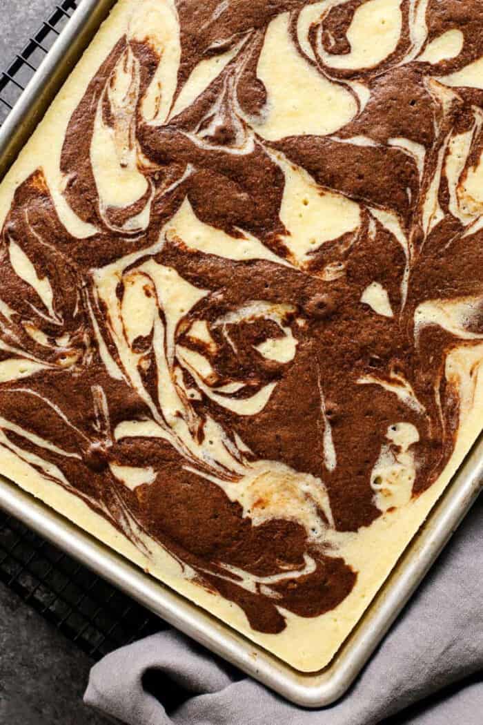 a marble cake baked in a pan