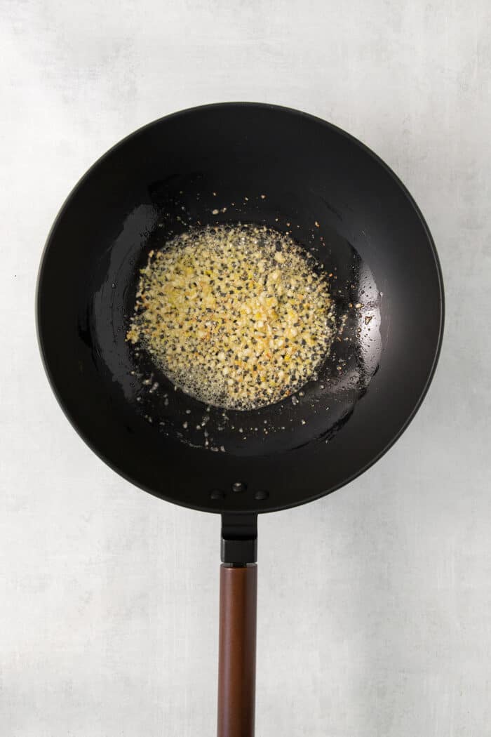 Garlic and ginger in butter in a saucepan