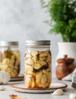 A jar of pickled garlic