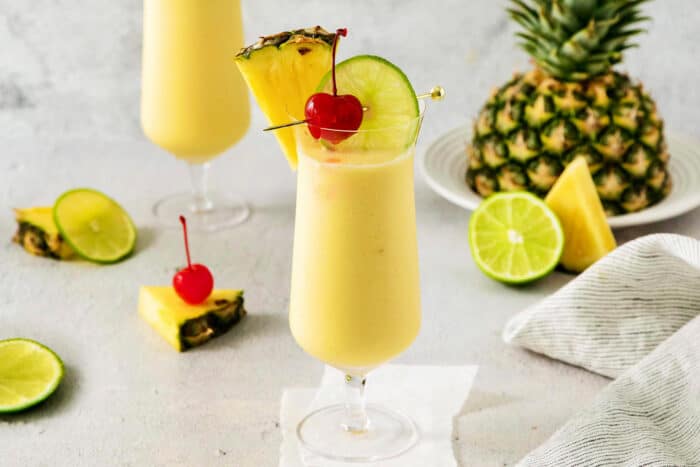 A pina colada in a glass