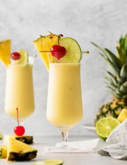 Front view of a pina colada cocktail