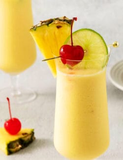 Close up of a pina colada cocktail