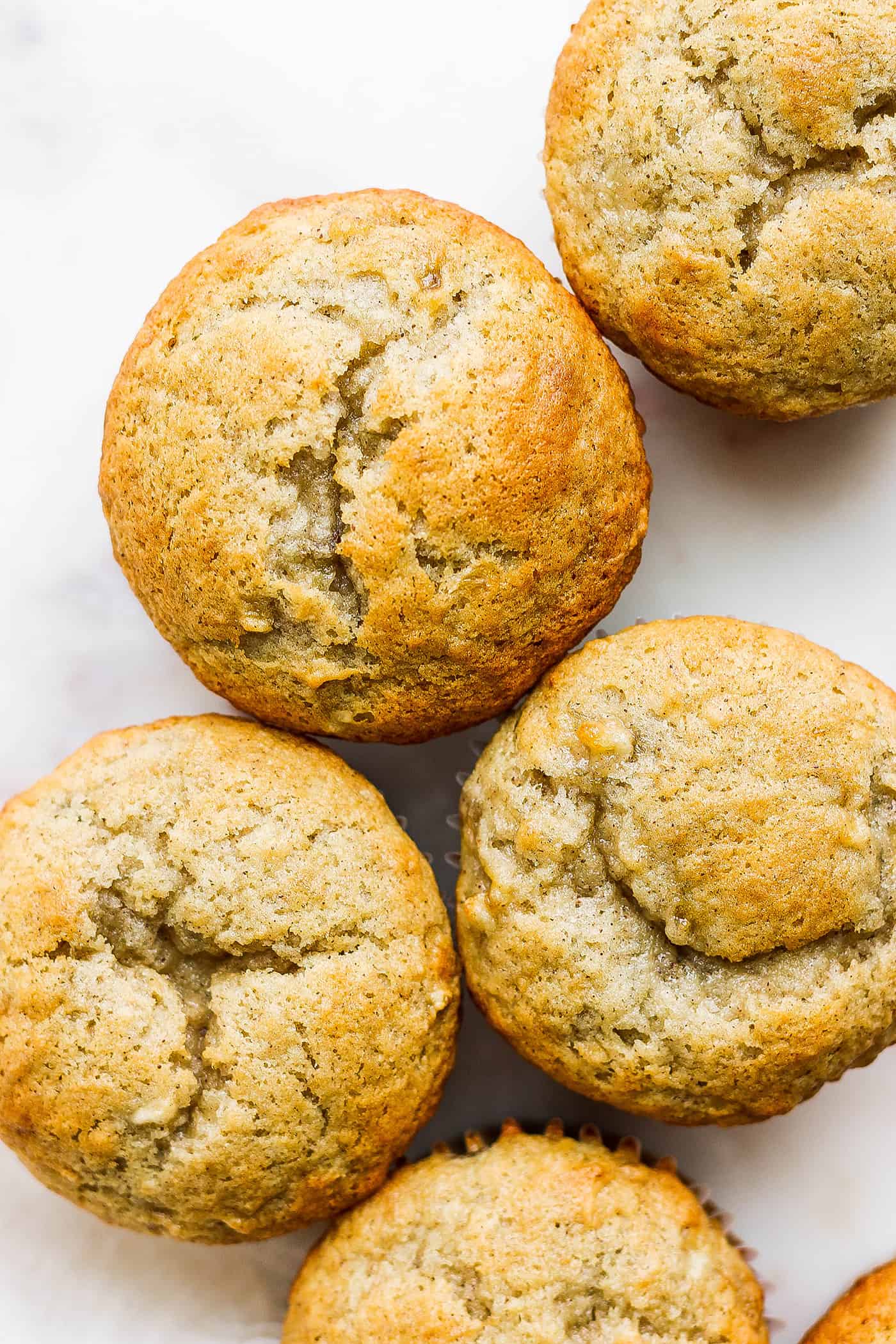 overhead view of banana muffins