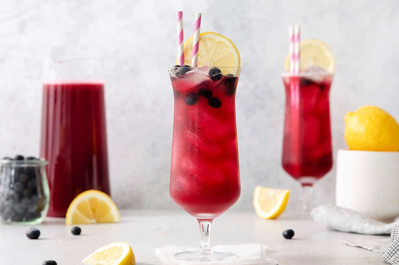 Two glasses of blueberry lemonade