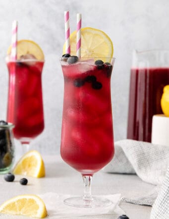Two glasses of blueberry lemonade