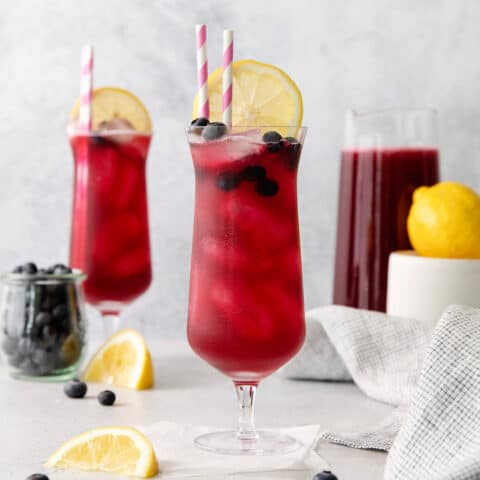 Two glasses of blueberry lemonade