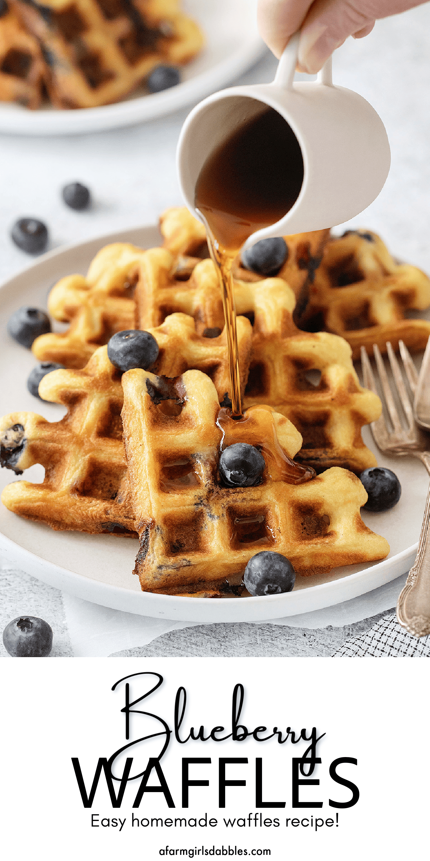 Pinterest image for blueberry waffles