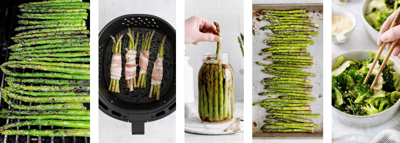 collage showing different ways to prepare asparagus