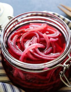 a jar of pickled red onions