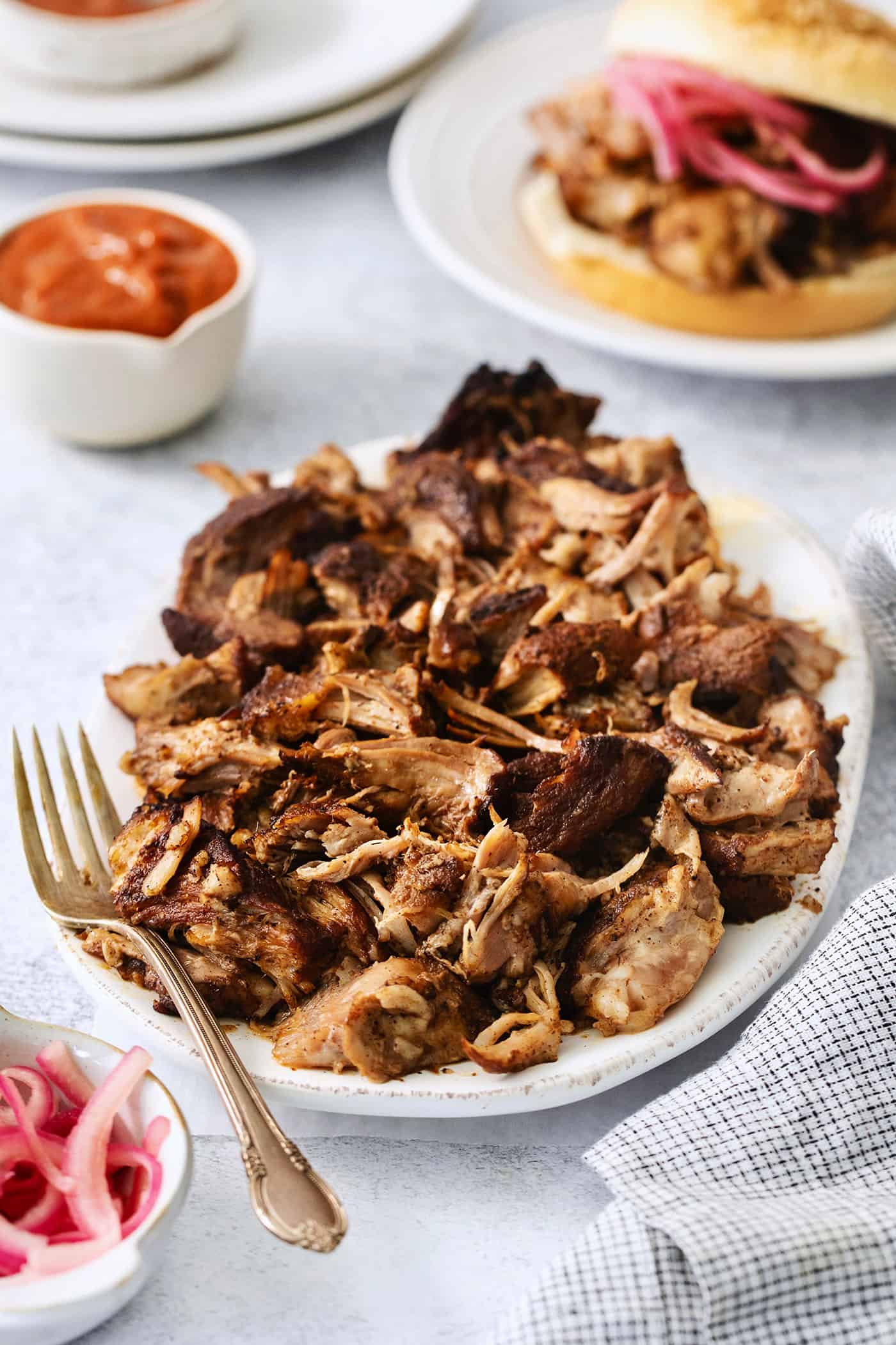 A platter of pulled pork.