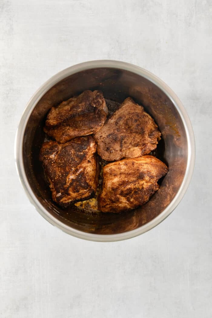 Pork cooks in an Instant Pot.