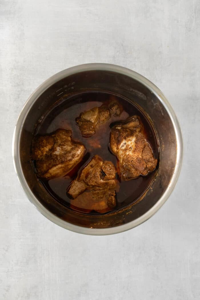 Pork cooks in an Instant Pot.