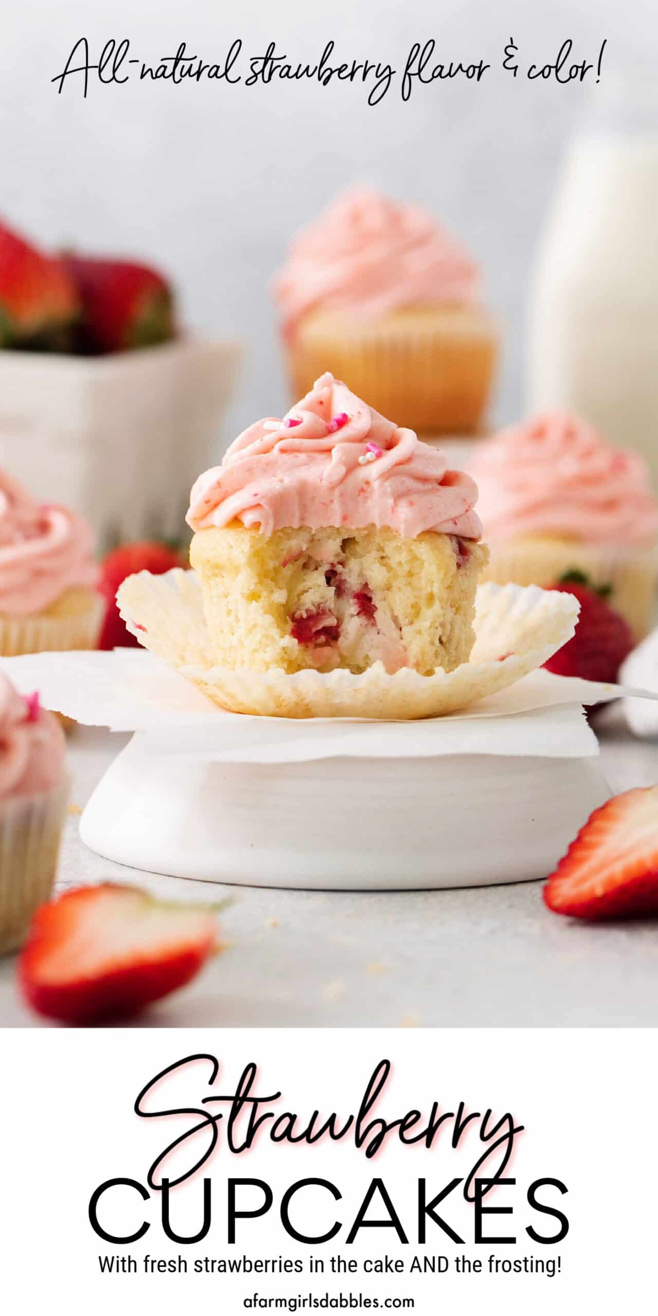 Pinterest image for strawberry cupcakes