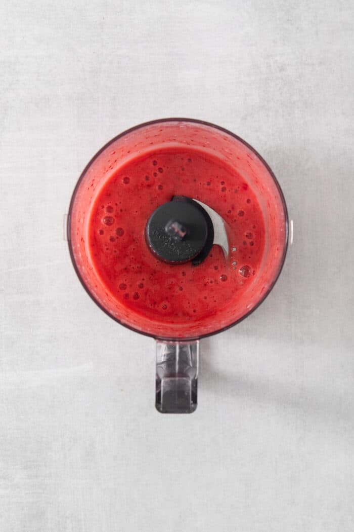 Strawberry puree in a food processor.