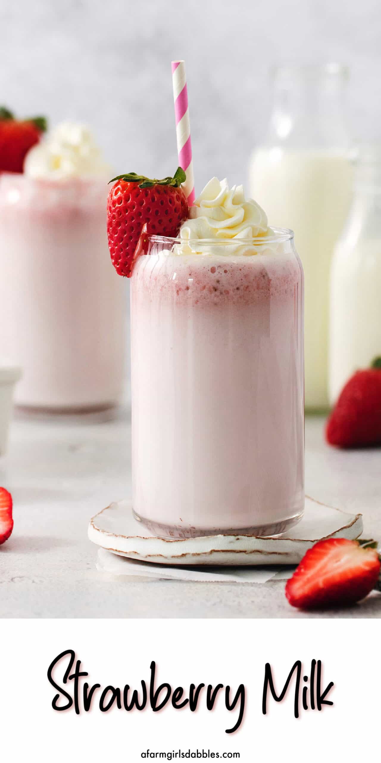 Pinterest image for strawberry milk