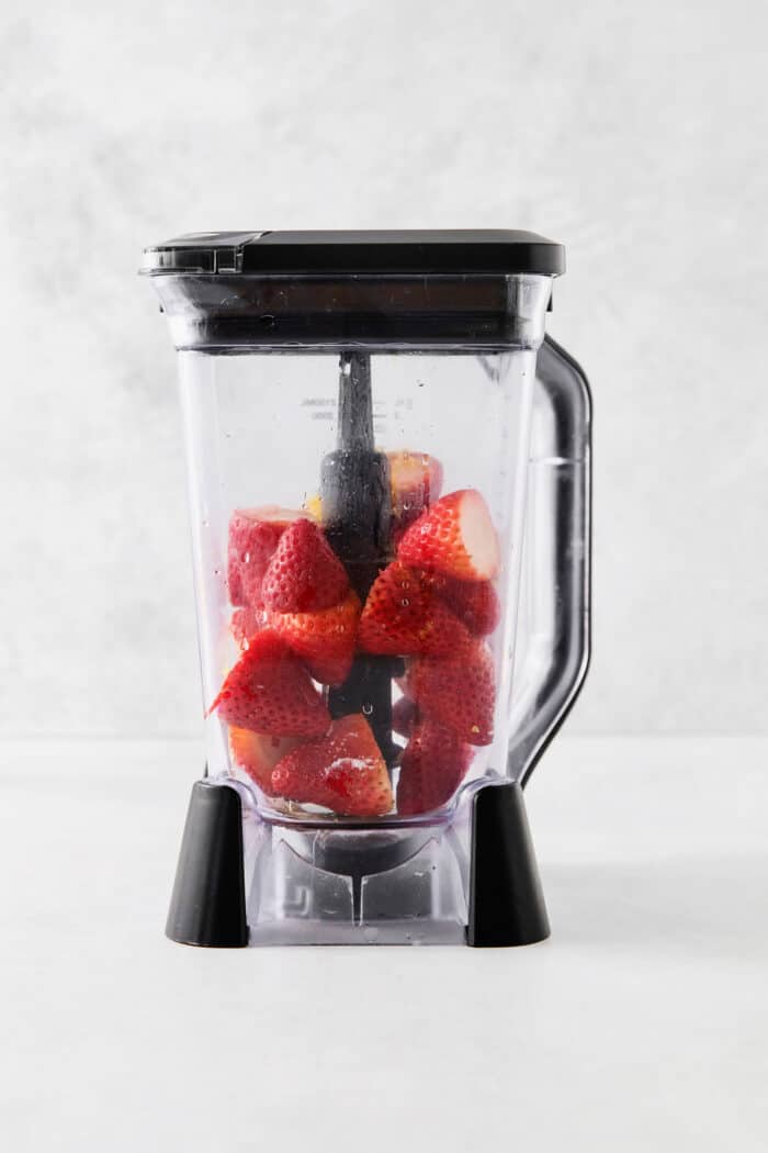 strawberries in a blender carafe