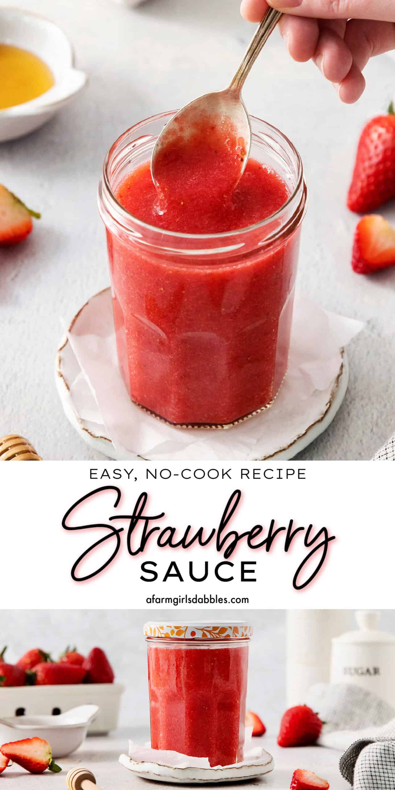 Pinterest image for strawberry sauce