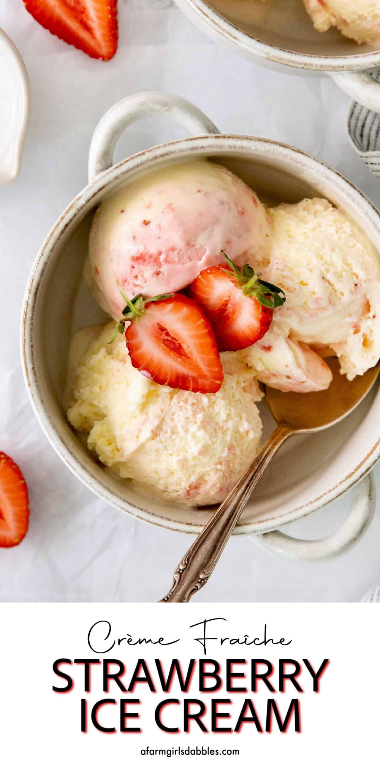 Pinterest image for creme fraiche strawberry ice cream