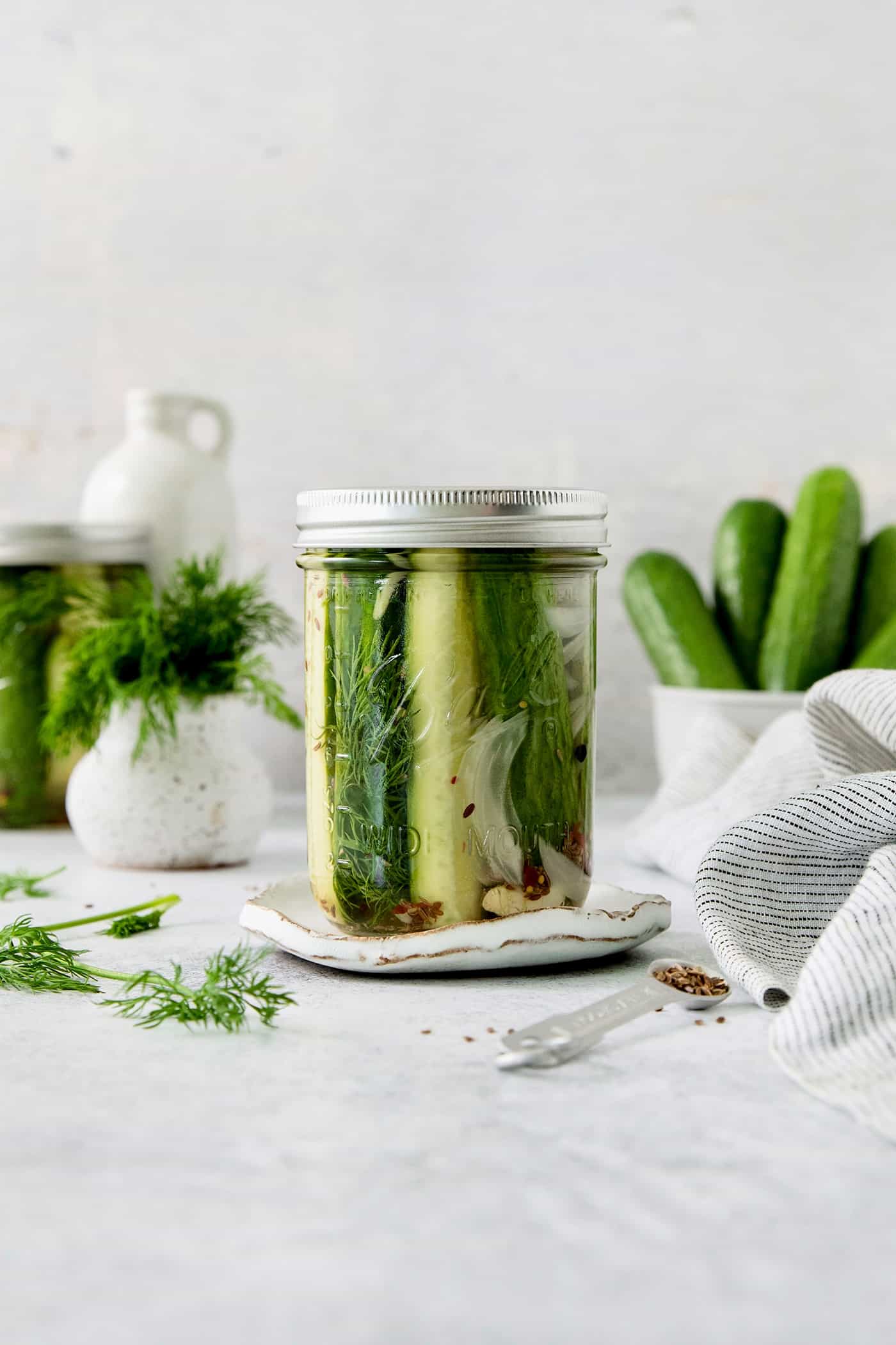 A jar of refrigerator dill pickles