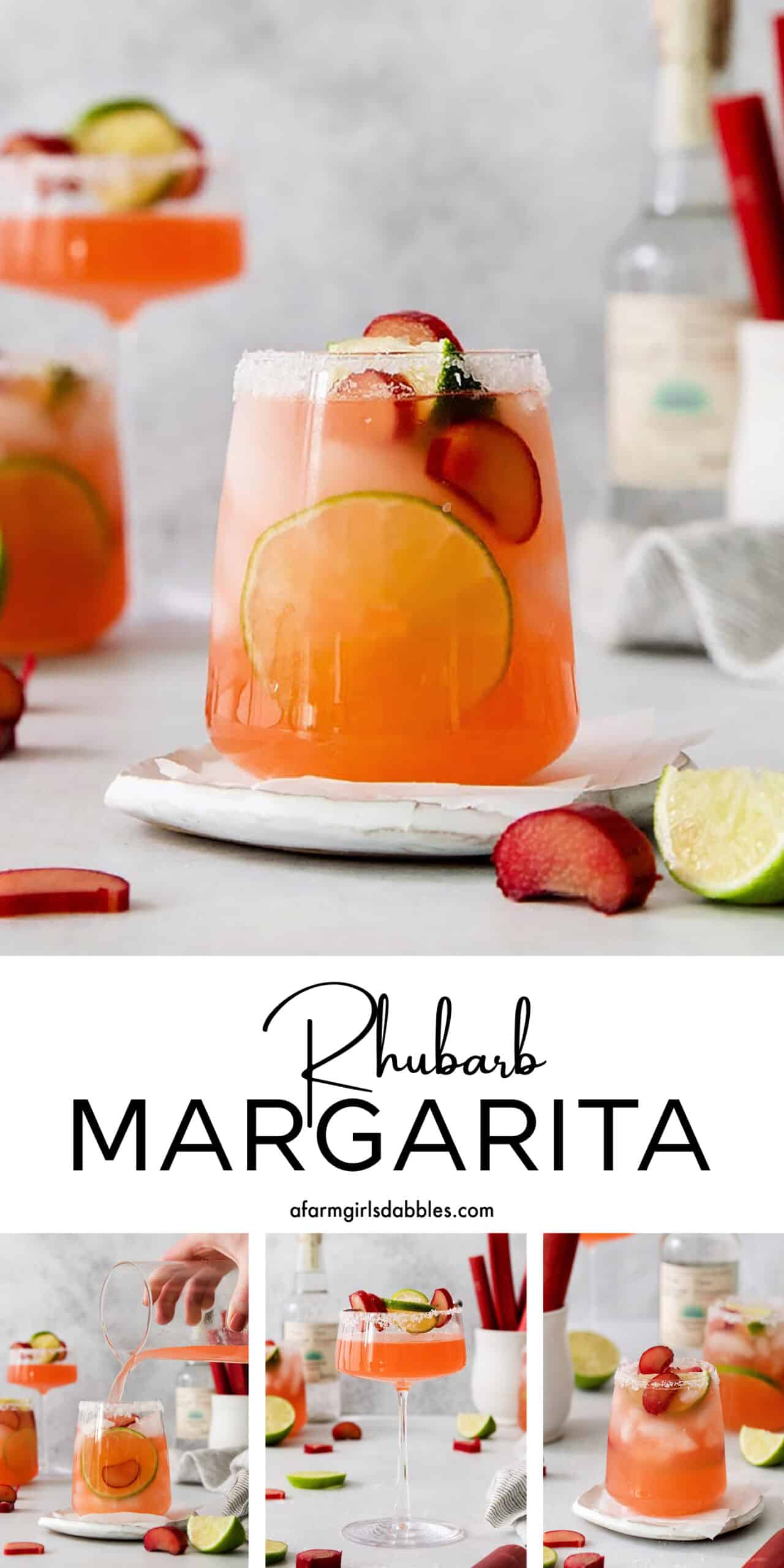 Pinterest image for rhubarb margarita